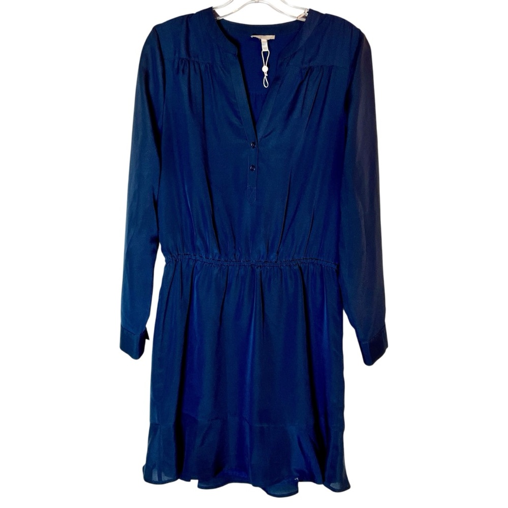 Joie Navy Long Sleeve Ruffle Hem Dress Size M